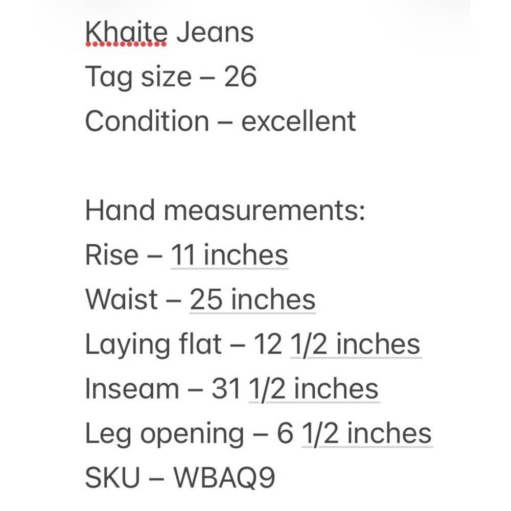 Khaite Womens Daria Slim Fit Straight Leg Blue Jeans 26 Meas: 25x31.5 - Picture 5 of 5